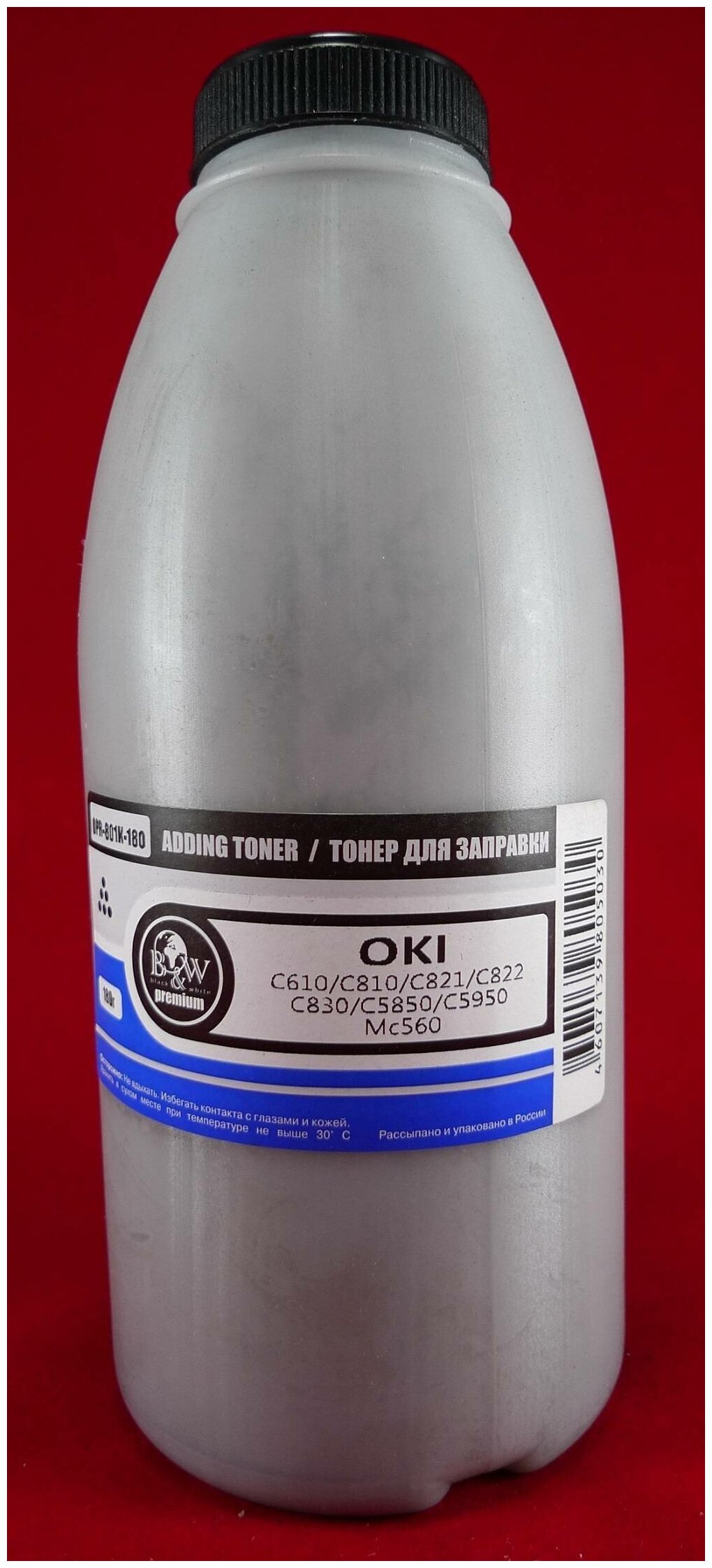 Тонер B&W OPR-801K-180, бутыль 180 г, черный, совместимый для Oki C610/C810/C821/C822/C830/C5850/C5950/MC560, Premium