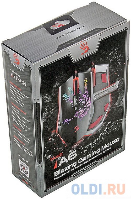 Мышь A4Tech Bloody Bloody A6 Blazing черный Laser (4000dpi) USB игровая (8кнопок)