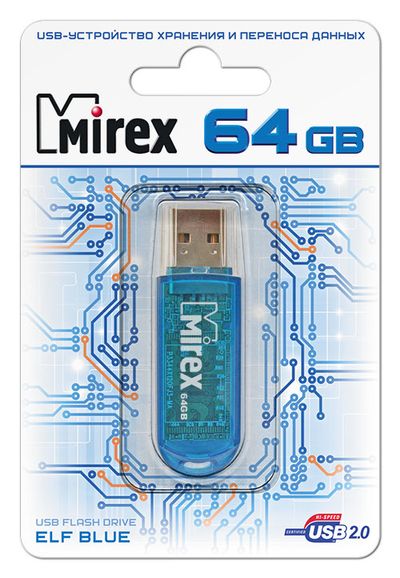 Флеш накопитель 64GB Mirex Elf, USB 2.0, Синий