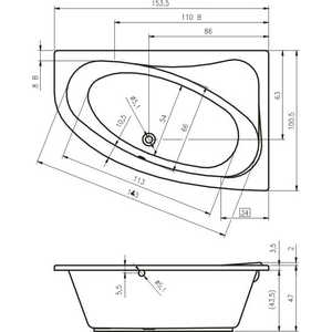 Акриловая ванна Riho Lyra 155x100 L левая, без гидромассажа (B022001005)