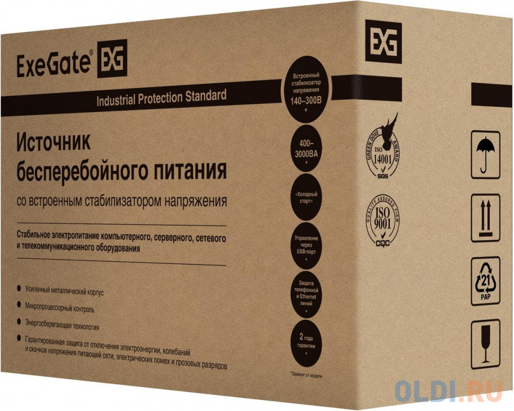 Exegate EP285555RUS ИБП ExeGate Power Back BNB-650.LED.AVR.EURO.RJ.USB <650VA/360W, LED, AVR,2 евророзетки, RJ45/11, USB, Black>