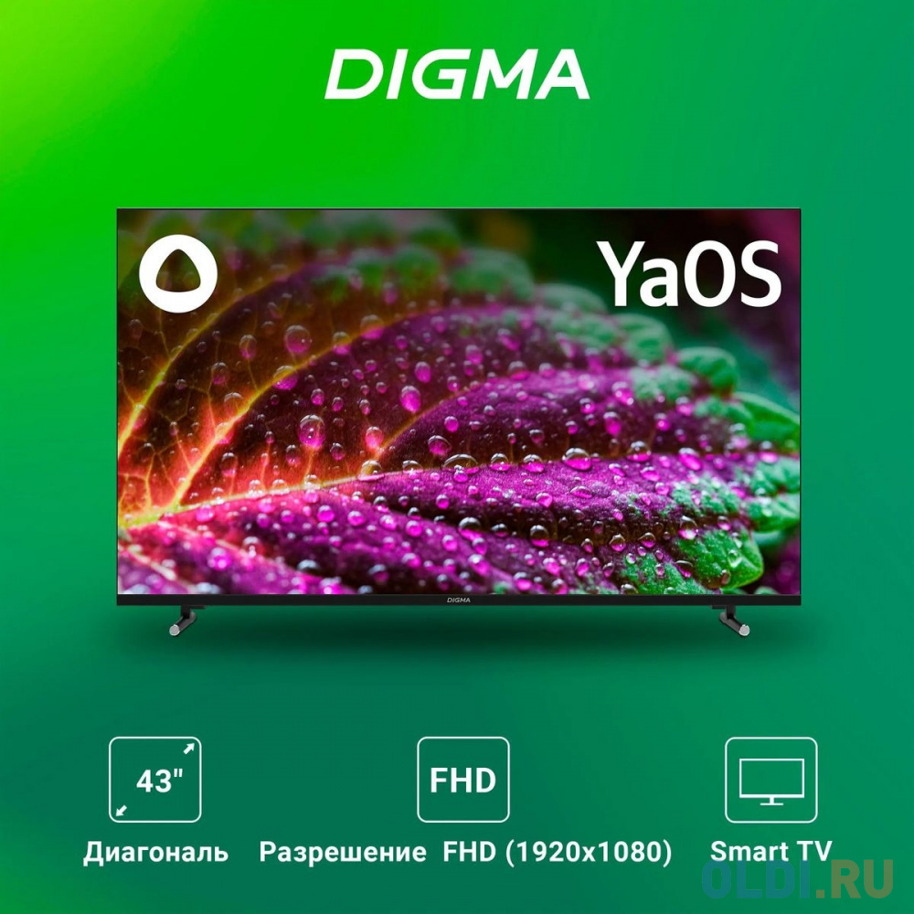 Телевизор LED Digma 43" DM-LED43UBB33 Яндекс.ТВ Frameless черный 4K Ultra HD 60Hz DVB-T DVB-T2 DVB-C DVB-S DVB-S2 USB WiFi Smart TV