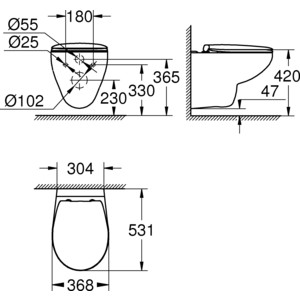 Комплект унитаза Grohe Bau Ceramic Bundle с инсталляцией Geberit Duofix, сиденьем микролифт, клавишей Delta21 хром (39351000, 458.124.21.1) в Москвe