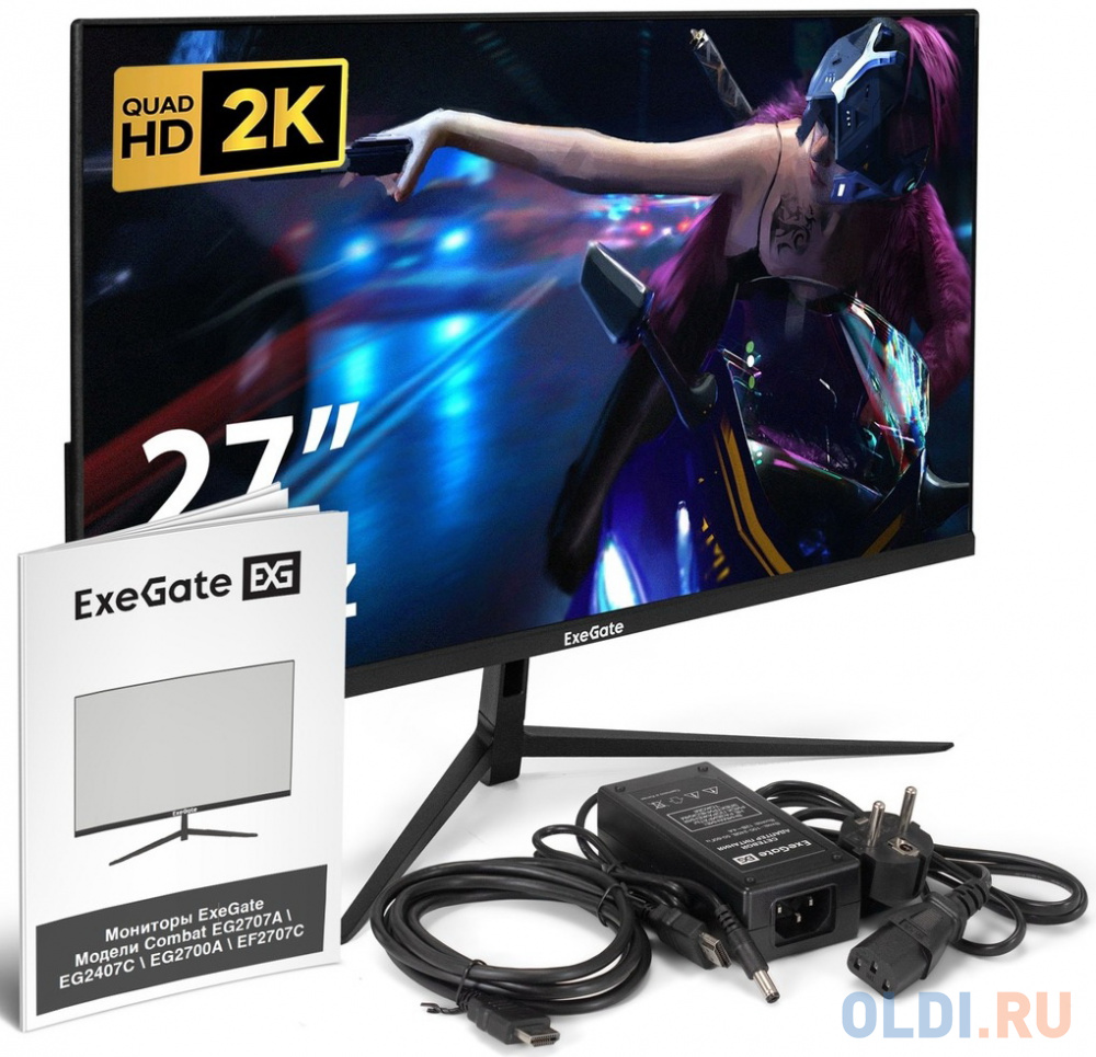 Монитор игровой 165 Гц 27" ExeGate Combat EG2700A (IPS LED Grade A+, 2K, 2560x1440@165Гц (WQHD), 16:9, 300cd/m2, 1000:1, 178°/178°, 1ms, HDMI, Di в Москвe