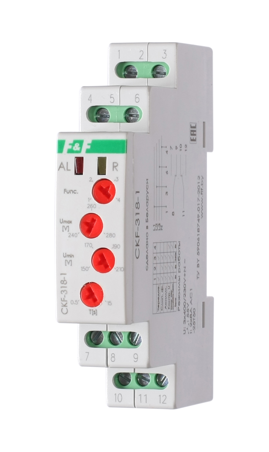 Реле контроля фаз Евроавтоматика F&F CKF-318-1, белый (EA04.002.007)