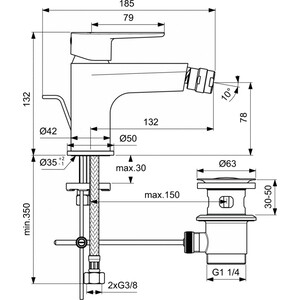 Смеситель для биде Ideal Standard Cerafine O с донным клапаном, черный шелк (BC705XG) в Москвe