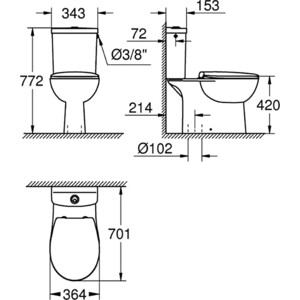 Унитаз-компакт безободковый Grohe Bau Ceramic с бачком и сиденьем микролифт (115435)