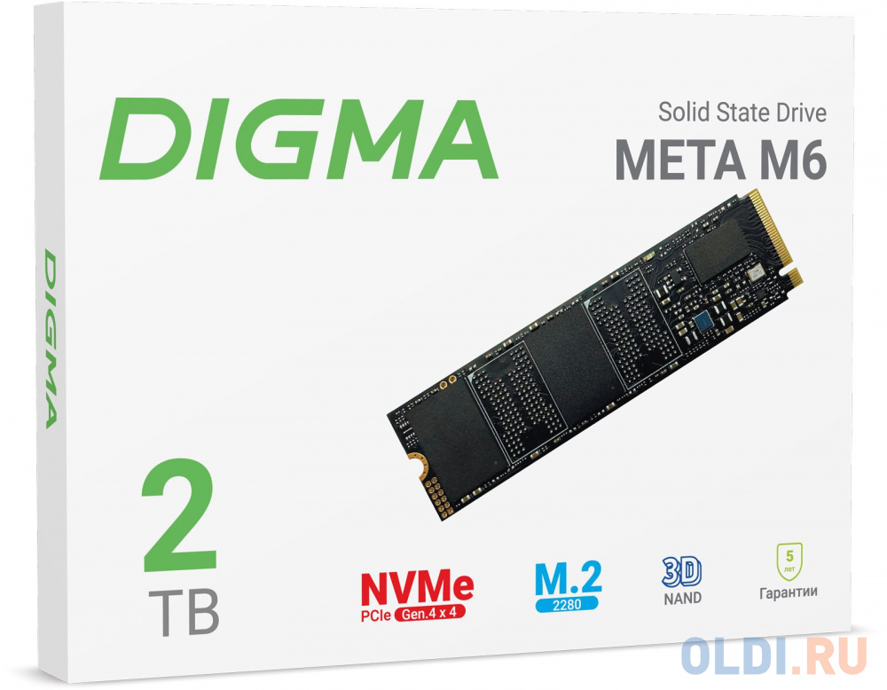 Накопитель SSD Digma PCI-E 4.0 x4 2Tb DGSM4002TM63T Meta M6 M.2 2280