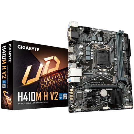 Материнская плата GIGABYTE H410M H V2, Socket1200, Intel H470, 2xDDR4, PCI-Ex16, 4SATA3, 7.1-ch, GLAN, 4 USB 3.2, VGA, HDMI, mATX, Retail