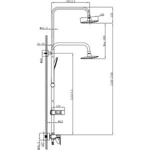 Душевой уголок Ambassador Walk-in 90х100-70 с душевой системой Lemark, с рисунком, черный (15031241, LM7002BL)
