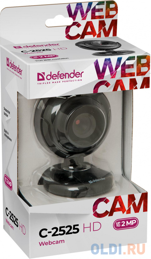 Интернет-камера Defender C-2525HD 2 Мп, универ. крепление,кнопка фото 1600 x 1200 пикс