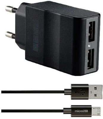 Сетевое зарядное устройство Interstep 30708, 2xUSB, 2.1А, черный (IS-TC-MICRO2KRT-000B201), USB/microUSB