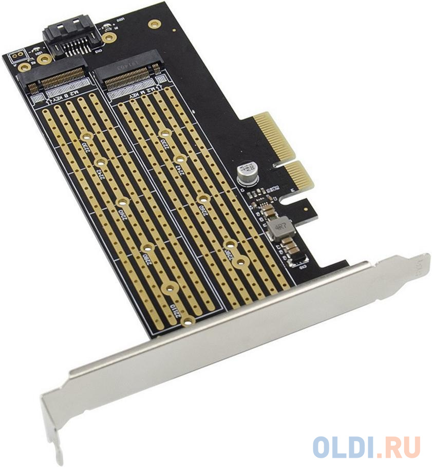 ORIENT C301E, Переходник PCI-Ex4->NGFF (M.2) M-key PCI-E SSD + SATA->NGFF (M.2) B-key SSD, тип 2230/2242/2260/2280/22110, SATA кабель и 2 планки