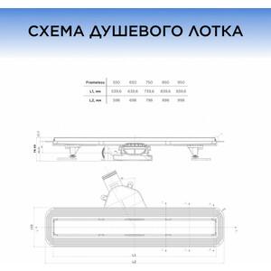 Душевой лоток Bettoserb Drain Frameless 950, под плитку (13701234)