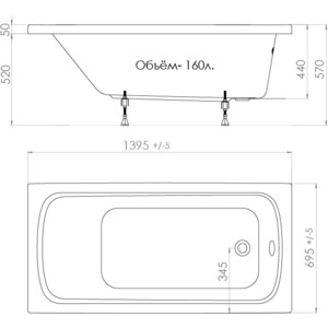 Акриловая ванна Triton Стандарт 140x70 с каркасом (Н0000099327, Щ0000041797) в Москвe