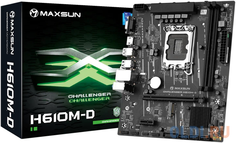 Материнская плата MB Maxsun <MS-Challenger H610M-D> LGA1700 <H610> 1*PCIEx16, 1*PCIEx1, 1*M.2 , 3*SATA3, VGA+HDMI+DP, mATX, 2*DDR4