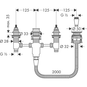 Смеситель на борт ванны Hansgrohe Metropol с механизмом, хром (74553000, 13244180)