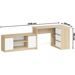 Комплект СВК Мори Стол компьютерный МС-16 правый + Тумба МТВ1200.1, цвет дуб сонома/белый
