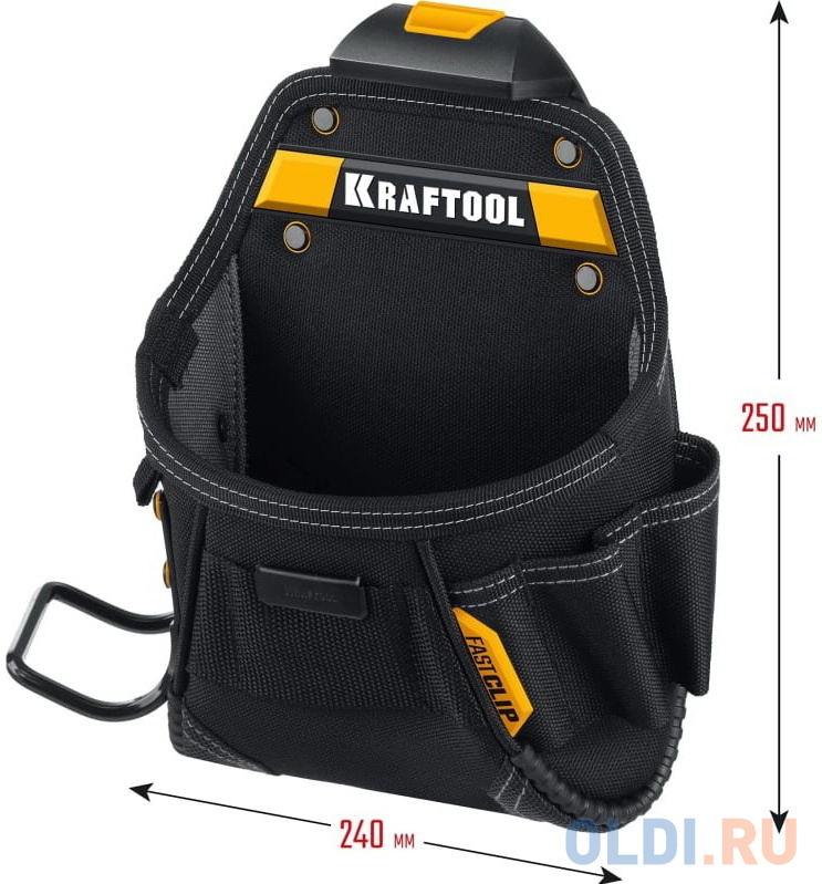 KRAFTOOL KP-6 с быстросъёмным креплением FastClip, 6 карманов и петель, 240 х 250 мм, поясная сумка (38775)