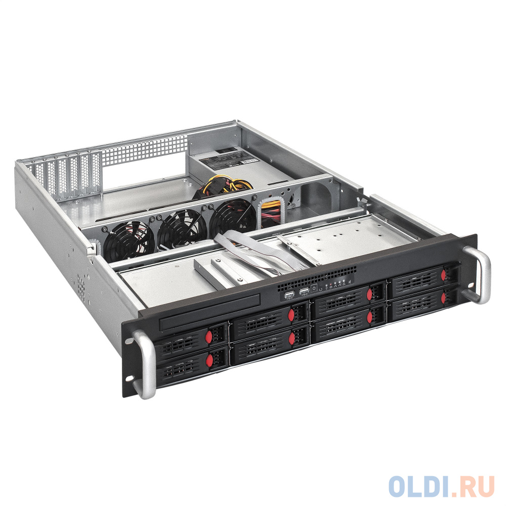 Exegate EX281289RUS Серверный корпус ExeGate Pro 2U550-HS08 <RM 19", высота 2U, глуб 550, БП 1U-500ADS, 8xHotSwap, USB>