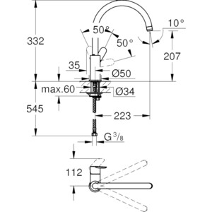 Кухонная мойка и смеситель Omoikiri Daisen 46 SA, Grohe BauEdge бежевая (4993615, 31367001)