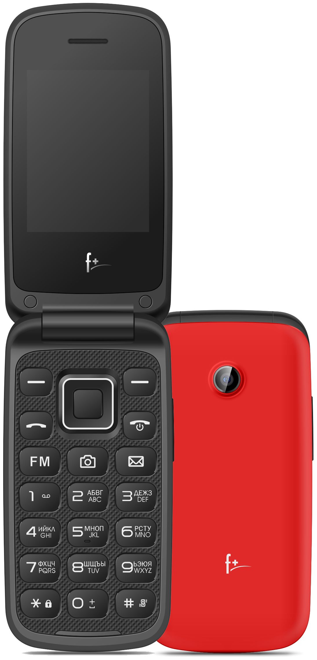 Мобильный телефон F+ Flip2, 2.4" 320x240 TFT, 32Mb RAM, 32Mb, BT, 1xCam, 2-Sim, 750 мА·ч, micro-USB, красный (Flip2 Red)