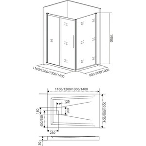 Душевой уголок Good Door Idea WTW+SP 110x80 с поддоном, прозрачный, хром