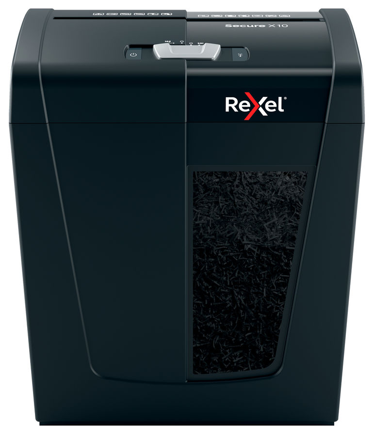 Шредер Rexel Secure X10 EU, секретность 3/P-4, 180 см/мин., фрагменты - 4мм x 4см, 18л, 10 листов, скрепки, скобы, черный (2020124EU)