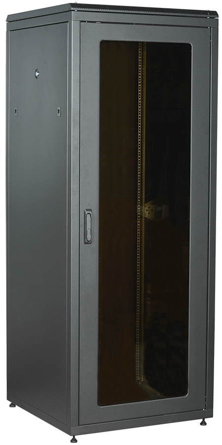 Шкаф телекоммуникационный напольный 18U 800x800 мм, стекло/металл, черный, разборный, ITK LINEA N (LN05-18U88-GM)