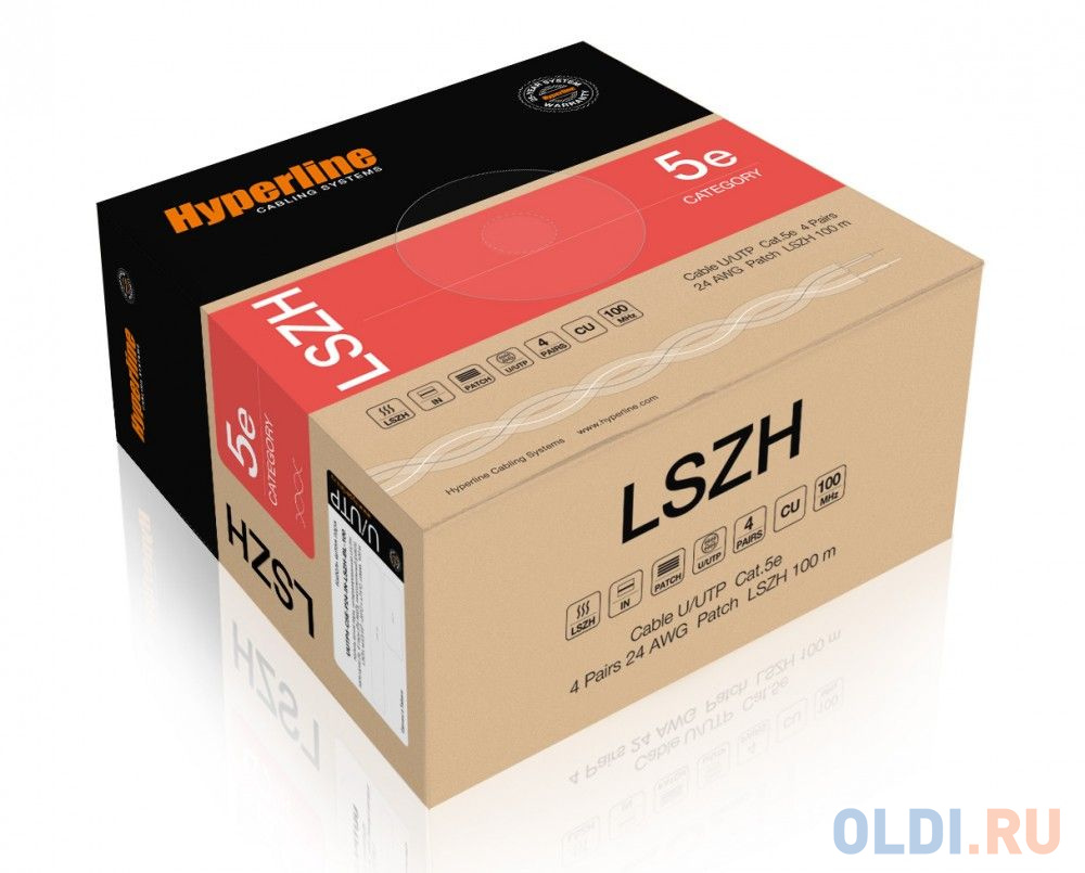 Кабель информационный Hyperline UUTP4-C5E-P24-IN-LSZH-BK-100 кат.5E U/UTP 4X2X24AWG LSZH внутренний 100м черный