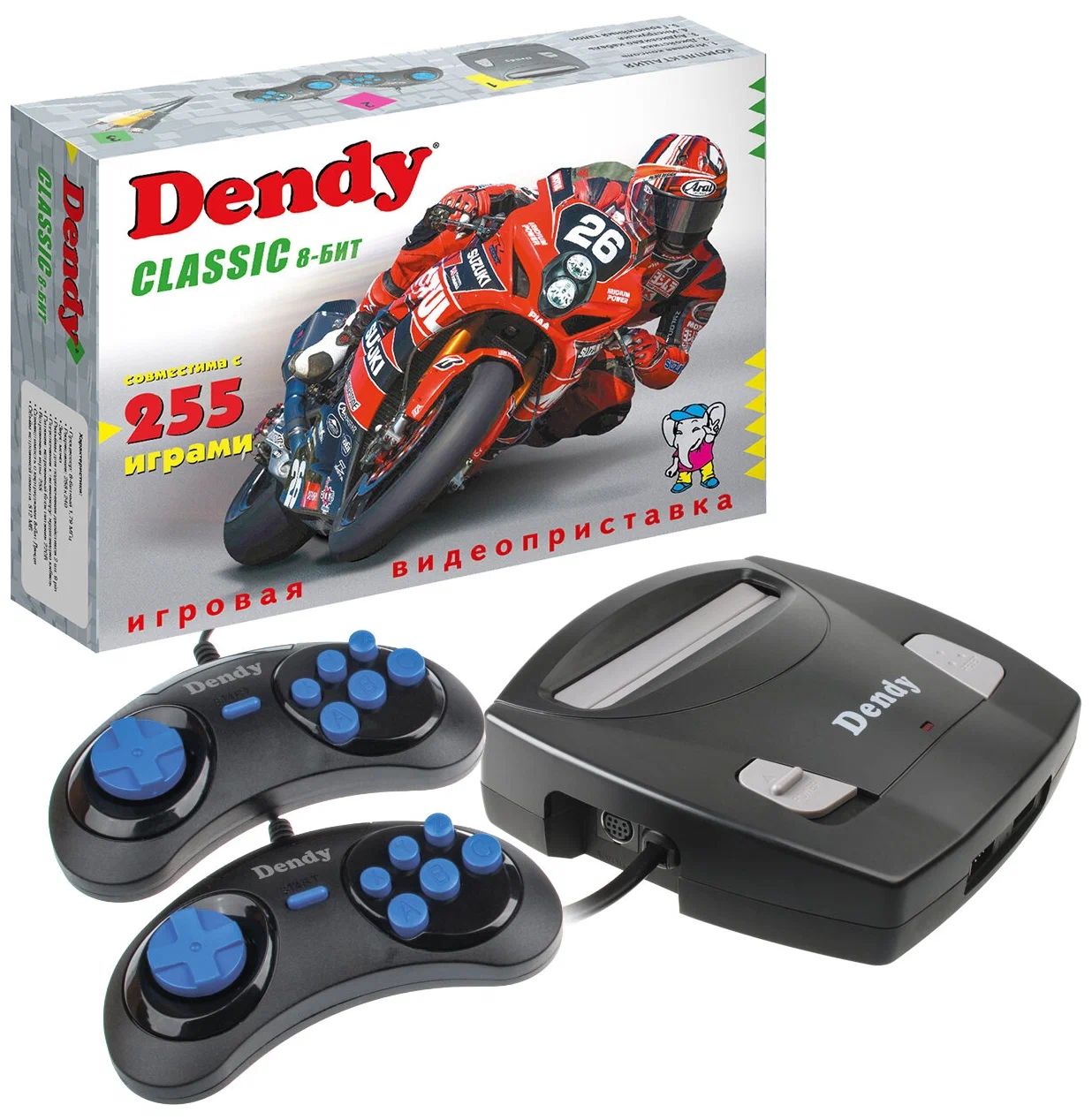 Игровая консоль Dendy Classic 8bit черный в комплекте: 255 игр