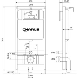 Инсталляция для унитаза Charus Torre Bianca с клавишей Robusto матовая сталь (CC.300.80.01, FP.310.BSS.05)