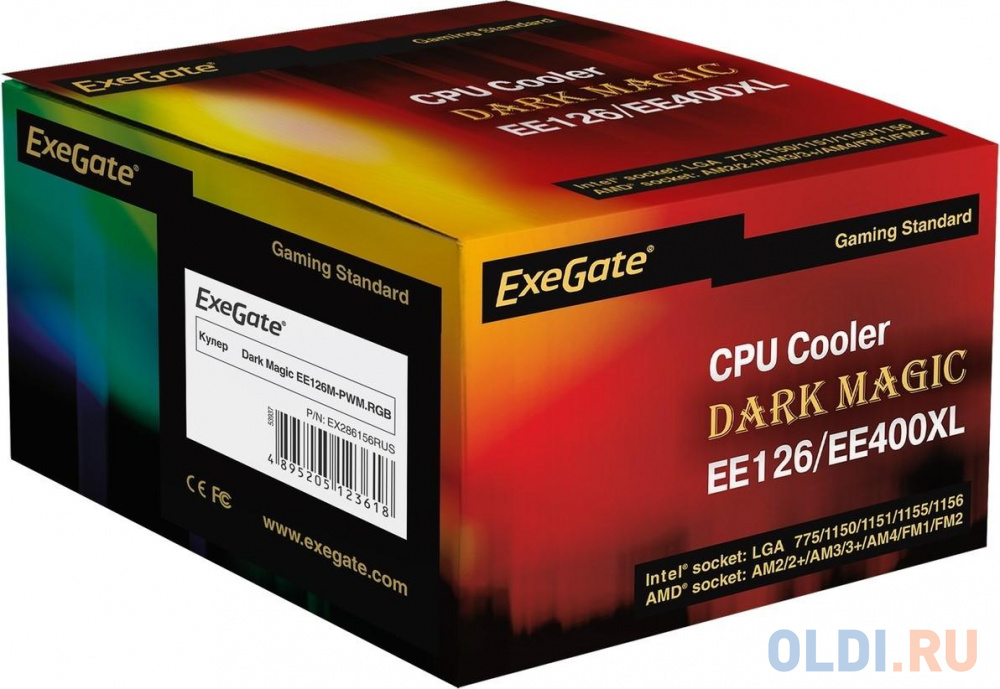 Exegate EX286156RUS Кулер ExeGate Dark Magic EE126M-PWM.RGB (Al black coating, LGA775/1150/1151/1155/1156/1200/AM2/AM2+/AM3/AM3+/AM4/FM1/FM2/754/939/9