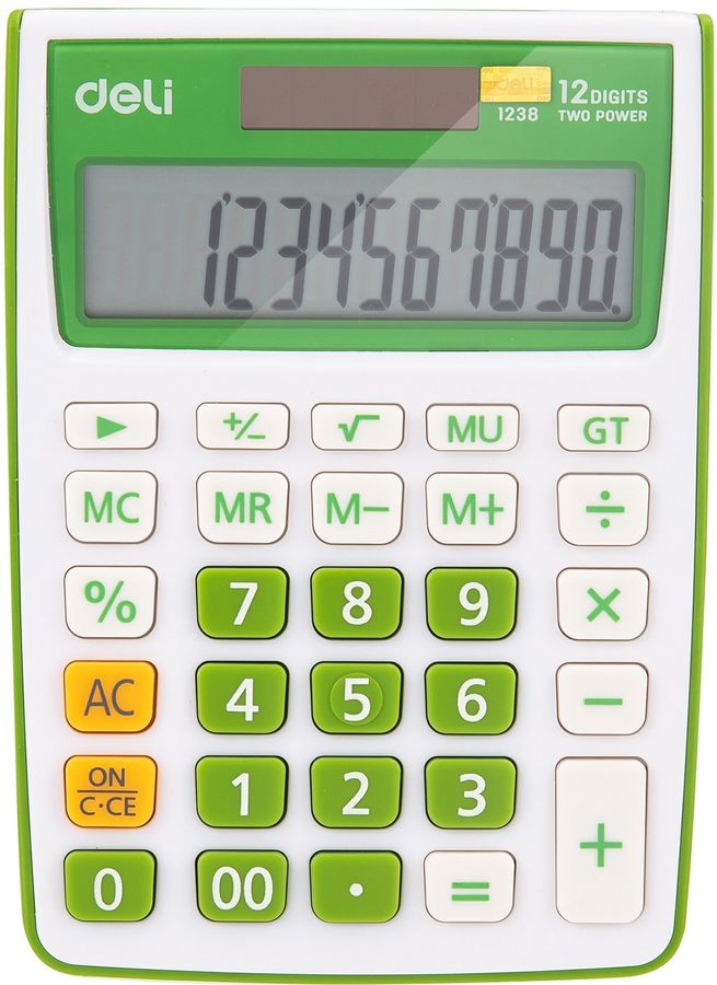 Калькулятор настольный DELI E1238/GRN, 12-разрядный, однострочный экран, зеленый (1189223)
