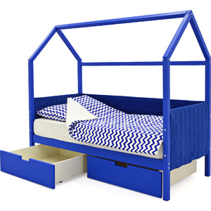 Детская кровать-домик Бельмарко мягкий Svogen синий + ящики 2 шт