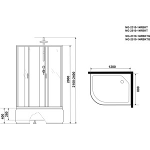 Душевая кабина Niagara NG-2510-14RBKT 120х80х210-240 правая в Москвe