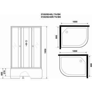 Душевая кабина Niagara Eco E100/80/40L/TN/BK 100х80х195 левая