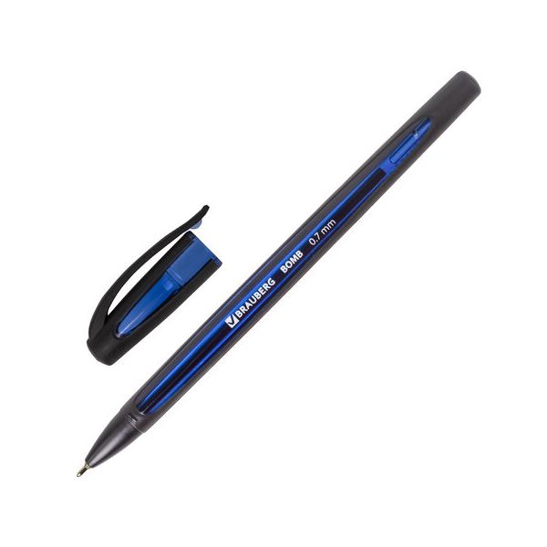 Ручка шариковая масляная BRAUBERG "BOMB GT", СИНЯЯ, прорезиненный сине-черный корпус, узел 0,7 мм, линия письма 0,35 мм, 143345 (36 шт.)