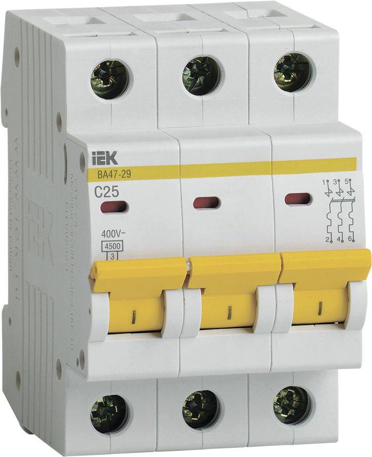 Выключатель автоматический IEK ВА47-29 MVA20-3-025-C 25A тип C 4.5kA 3П 400В 3мод белый (упак.:1шт)