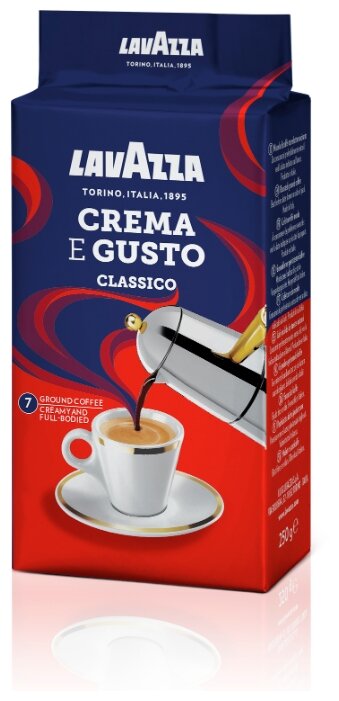 Кофе молотый Lavazza Crema E Gusto 250 г, смесь арабики и робусты, темная обжарка, средний помол, вакуумная упаковка (3876)