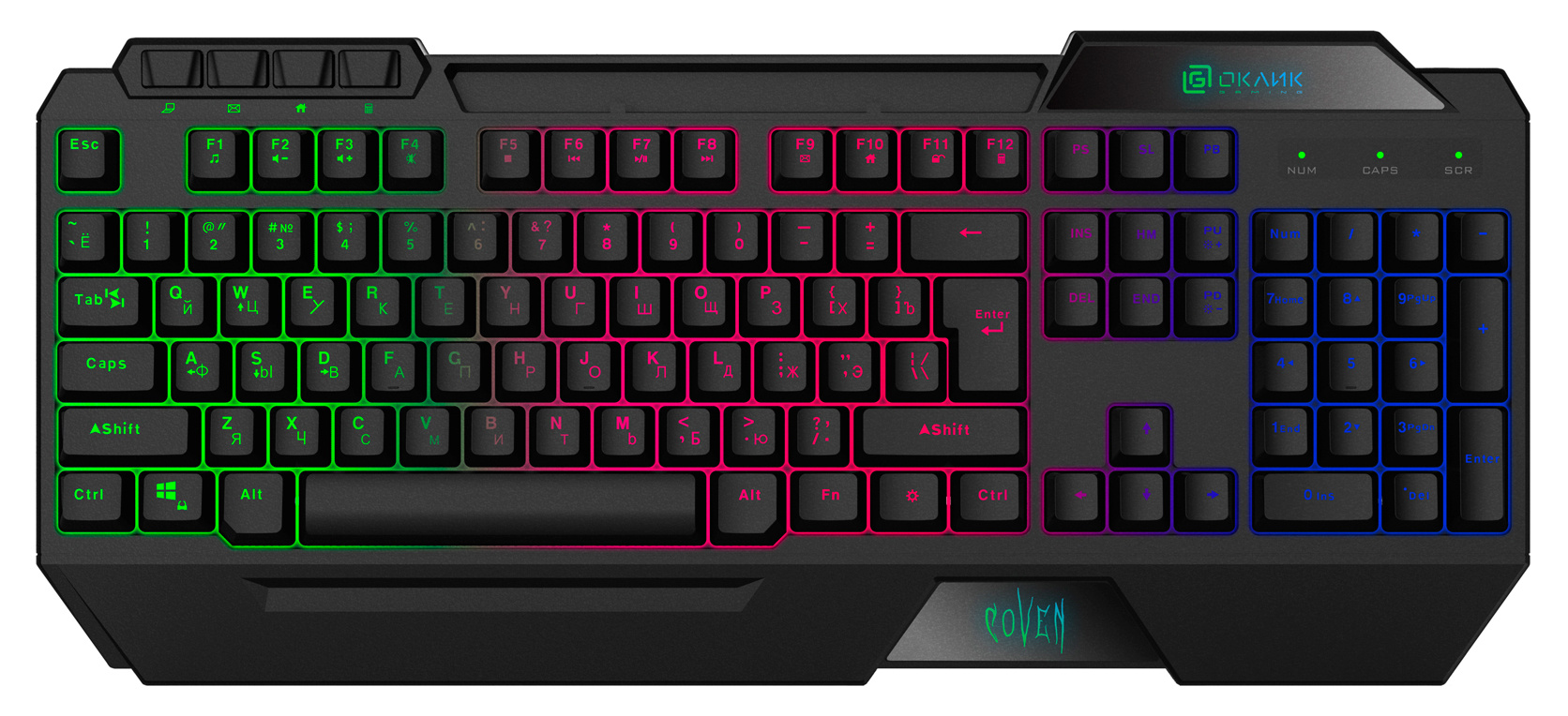 Клавиатура проводная Oklick 719G COVEN, мембранная, подсветка, USB, черный (SW-MK103)