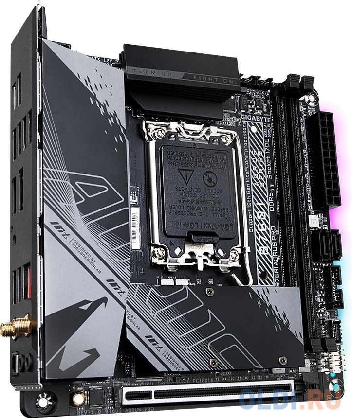 B760I AORUS PRO, Socket 1700, Intel®B760, 2xDDR5-4800, HDMI+DP, 1xPCI-Ex16, 2xSATA3(RAID 0/1), 2xM.2, 8Ch Audio, 2,5GbLan, WiFi, (2+2)xUSB2.0, (5+2)xU