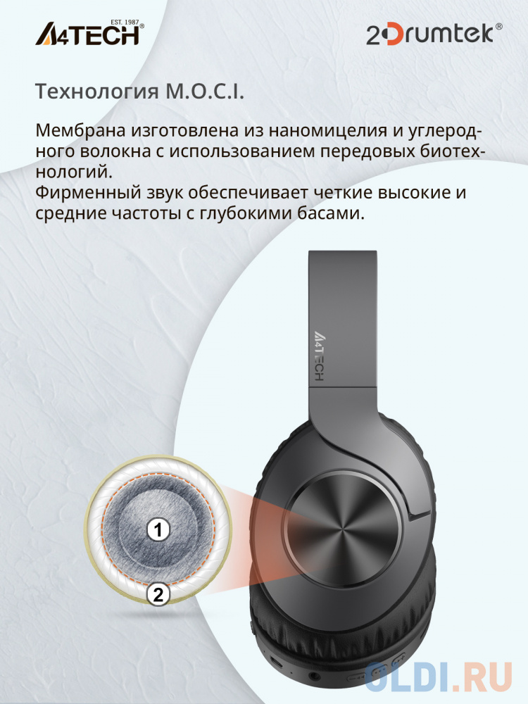 Наушники мониторные A4Tech 2Drumtek BH300 1м черный беспроводные bluetooth оголовье (BH300 ASH GREY) в Москвe