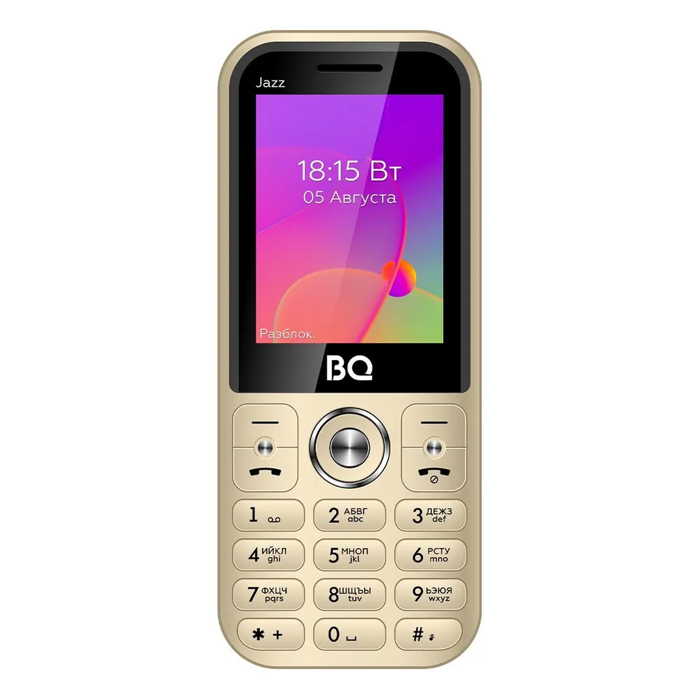 Мобильный телефон BQ 2457 Jazz, 2.4" 320x240 TFT, 32Mb, BT, 1xCam, 2-Sim, 2700 мА·ч, micro-USB, золотистый (2457 Jazz Gold)