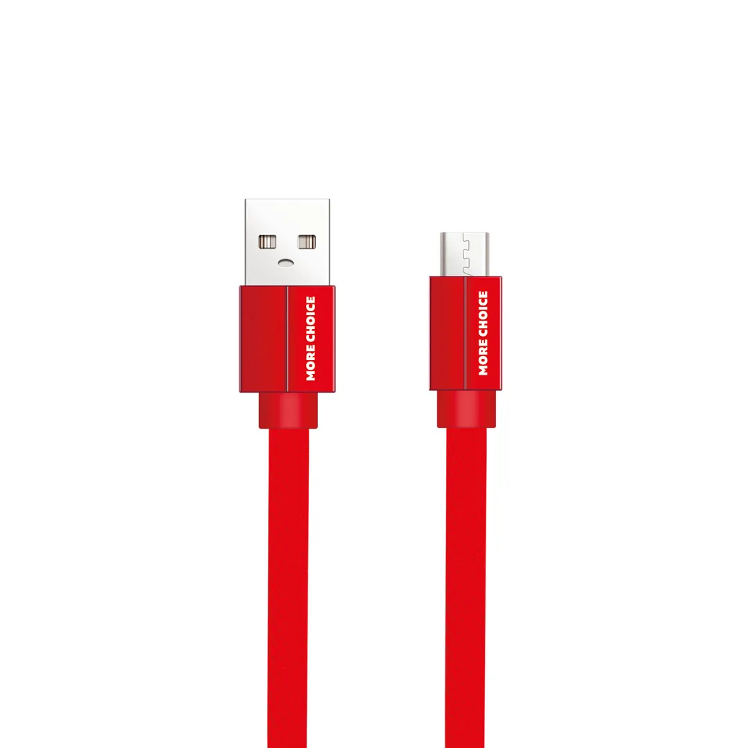 Кабель Micro USB-USB, плоский, 2.1A, 1м, красный MORE CHOICE (K20m)