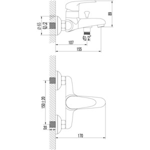 Смеситель для ванны Lemark Pramen с душем, хром (LM3302C, LM8063C)