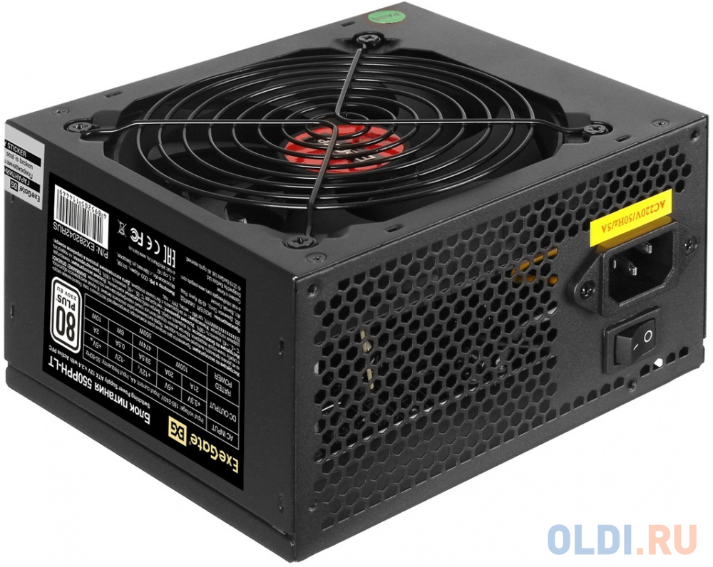 Блок питания 550W ExeGate 80 PLUS® 550PPH-LT-OEM (ATX, APFC, КПД 82% (80 PLUS), 12cm fan, 24pin, (4+4)pin, PCIe, 5xSATA, 3xIDE, black, RTL)