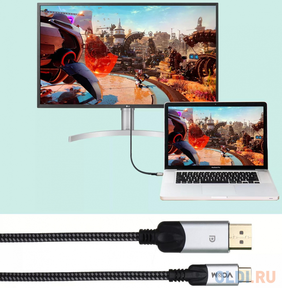 Кабель-адаптер USB 3.1 Type-Cm --> DP(m) 8K@60Hz, 1.8m , Alumi Shell,VCOM <CU422MCV-1.8M> в Москвe