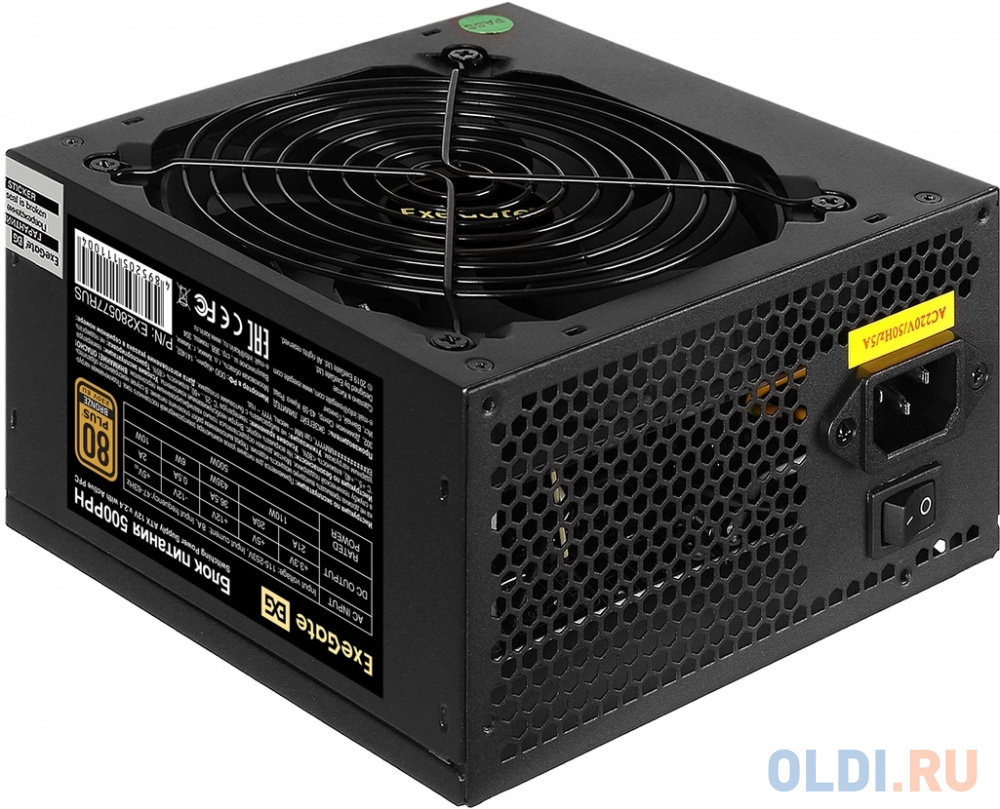 Exegate EX280577RUS-S Блок питания 500W ExeGate 500PPH-S 80+Bronze, ATX, black, APFC, 12cm, 24p, (4+4)p, 5*SATA, 3*IDE с защитой от выдергивания