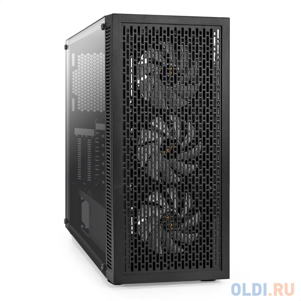 Корпус Miditower ExeGate EVO-5001A-450NPX (ATX, БП 450NPX с вент. 12 см, 2*USB+1*USB3.0+HD Audio, черный, 3 вент.12см с RGB подсветкой, боковая панель